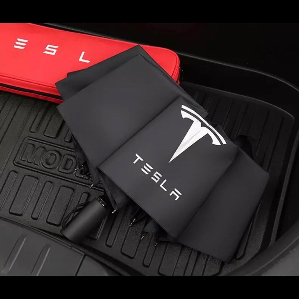 TESLA umbrella, umbrella holder, and FREE TESLA microfiber towel